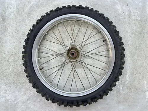 #2 USED OEM 90-01 SUZUKI RM 80 RM80 COMPLETE 17" FRONT WHEEL RIM & HUB ASSY