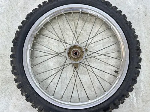 #2 USED OEM 90-01 SUZUKI RM 80 RM80 COMPLETE 17" FRONT WHEEL RIM & HUB ASSY