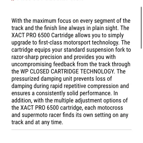 WP 6500  Xact Pro Cartridges For KTM, Husky and GasGas Xact Forks 