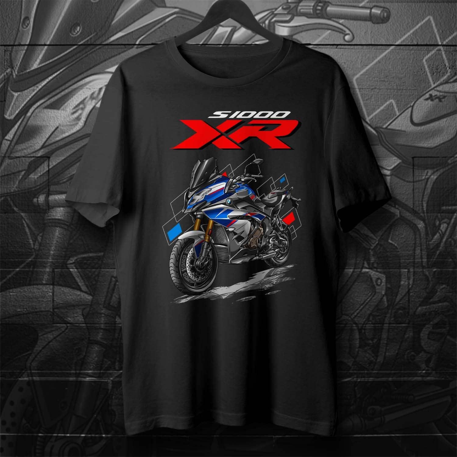 BMW S1000XR 2018 Light White & Racing Blue Metallic on T-shirt for Riders