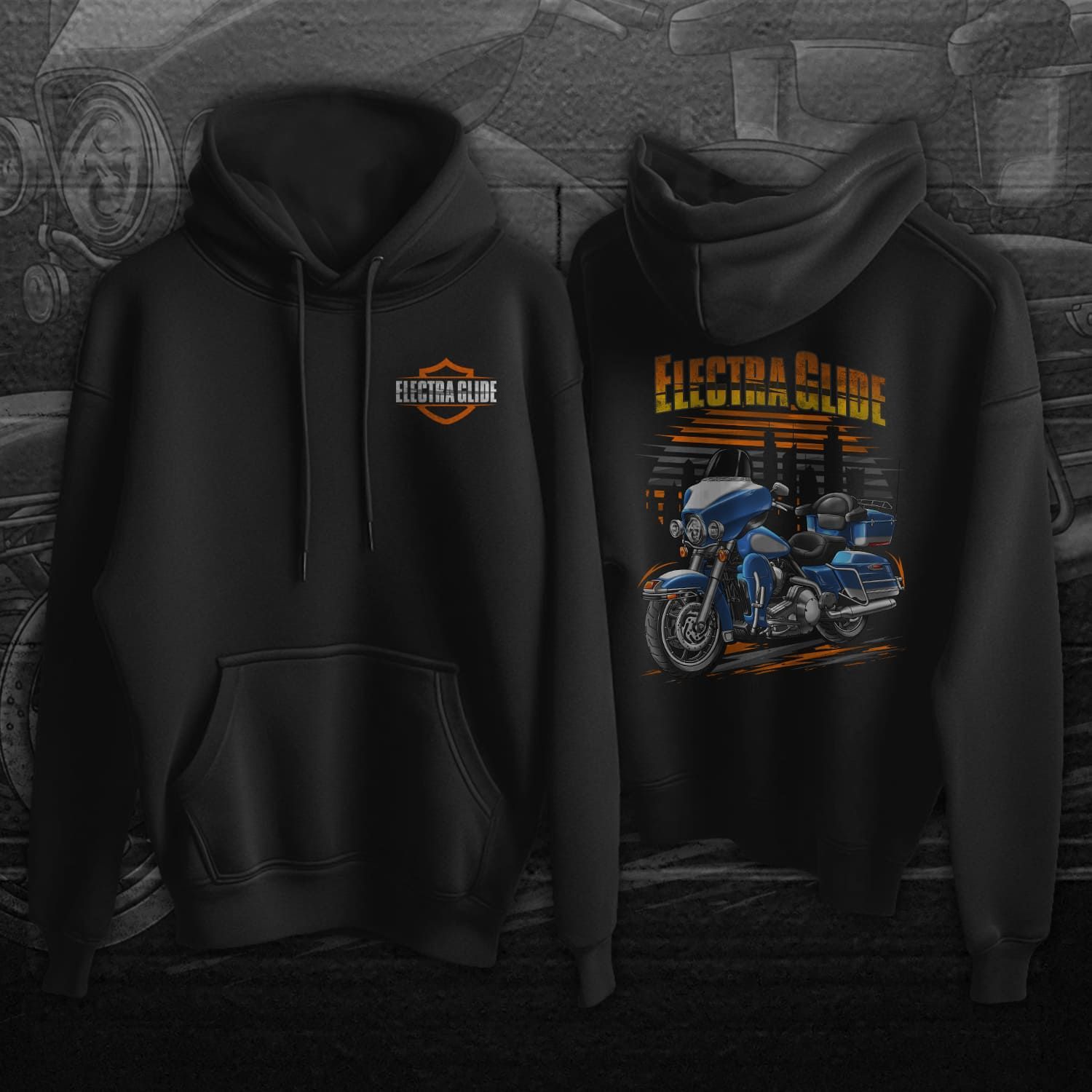 HD Electra Glide 2005 Chopper Blue Pearl & Brilliant Silver Pearl on Hoodie