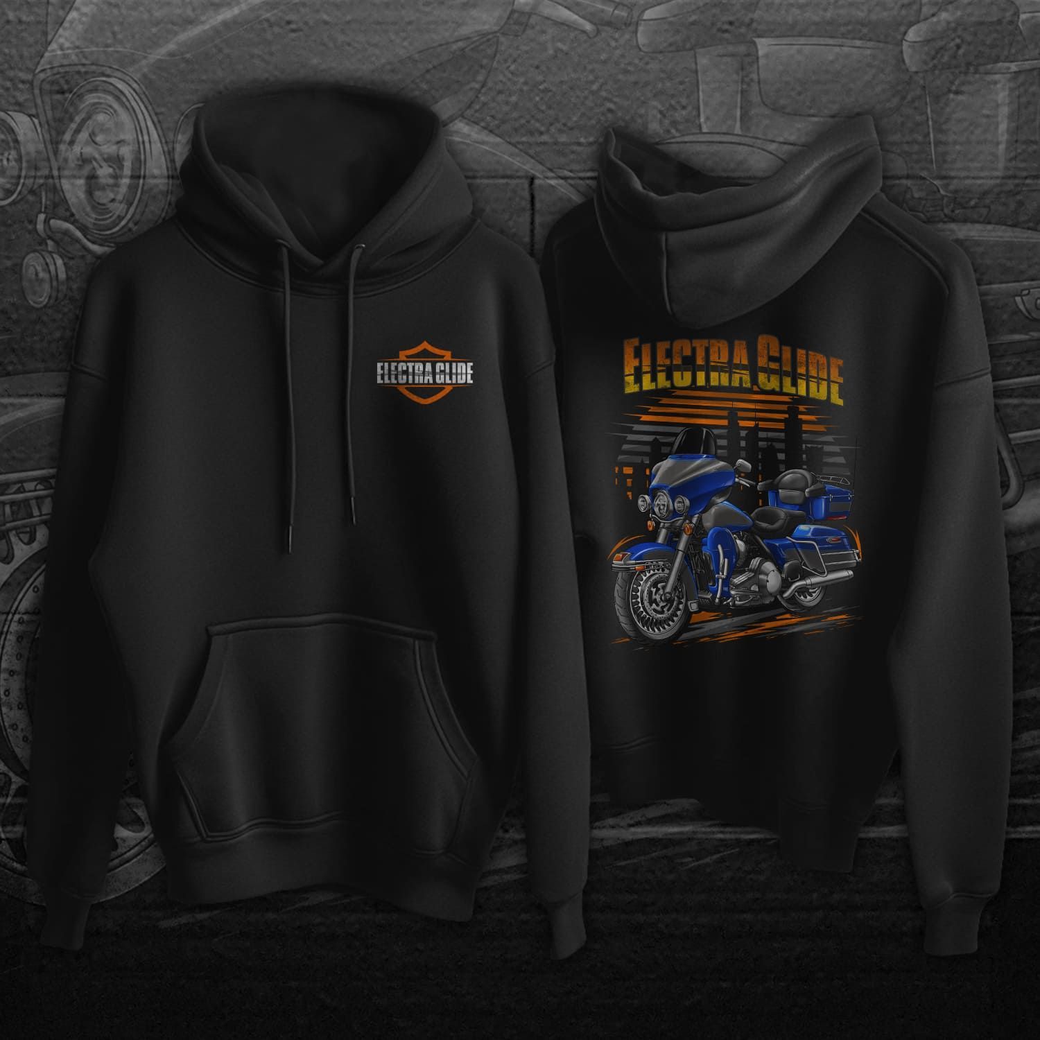 HD Electra Glide Classic 2009 Flame Blue Pearl & Pewter Pearl on Hoodie