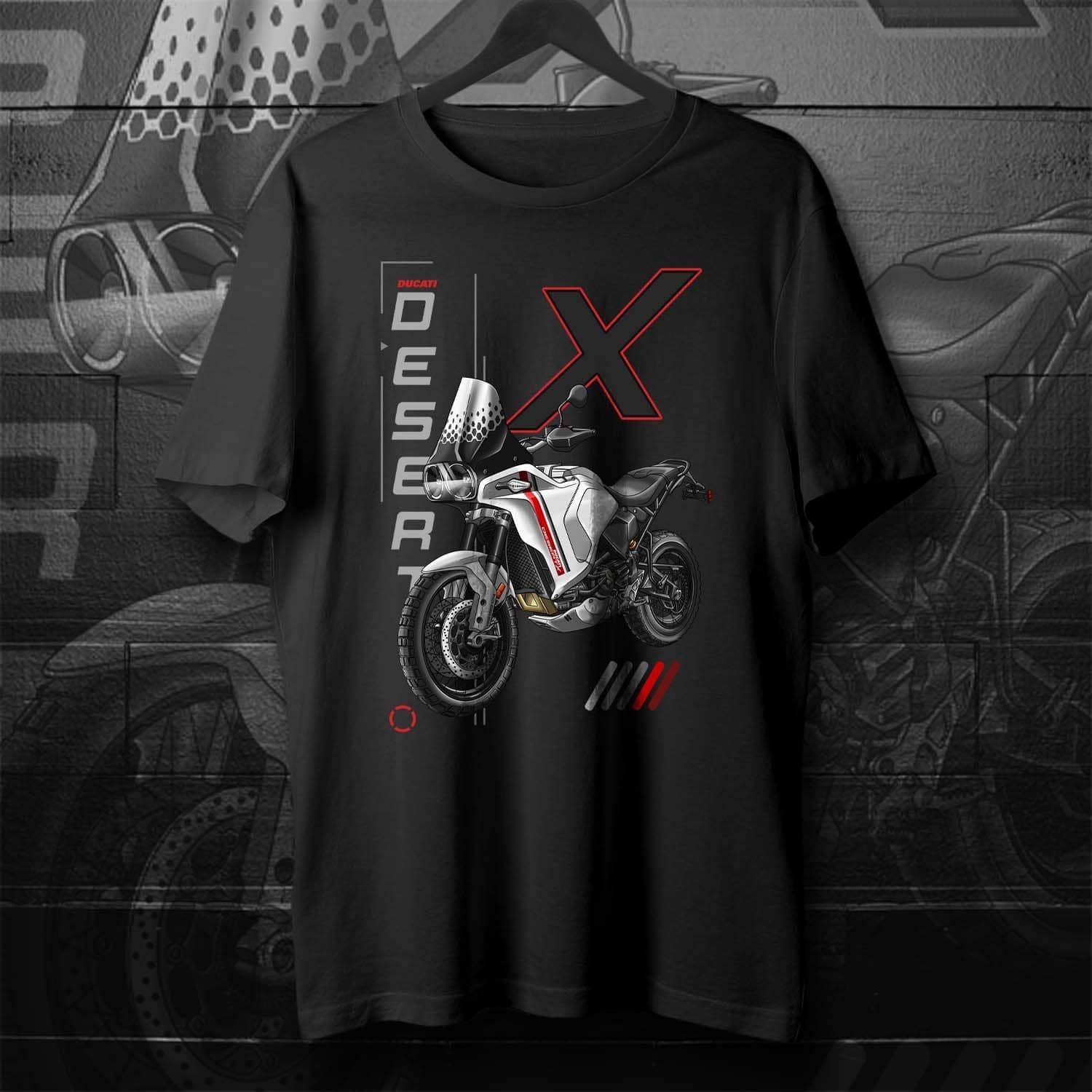 Ducati DesertX Star white Silk on T-shirt, Motorcycle Tee for Riders