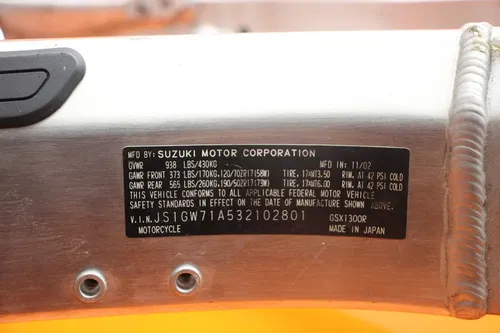 99-03 SUZUKI GSXR1300R BUSA STRAIGHT FRAME CHASSIS C 41100-24F12-291