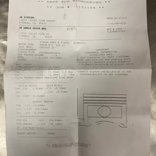 JE Piston CRF 250R 2020-2024 14.4 Compression 