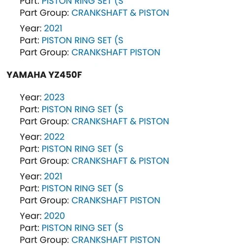 New Piston Ring Set Yz450
B2W-11603-00