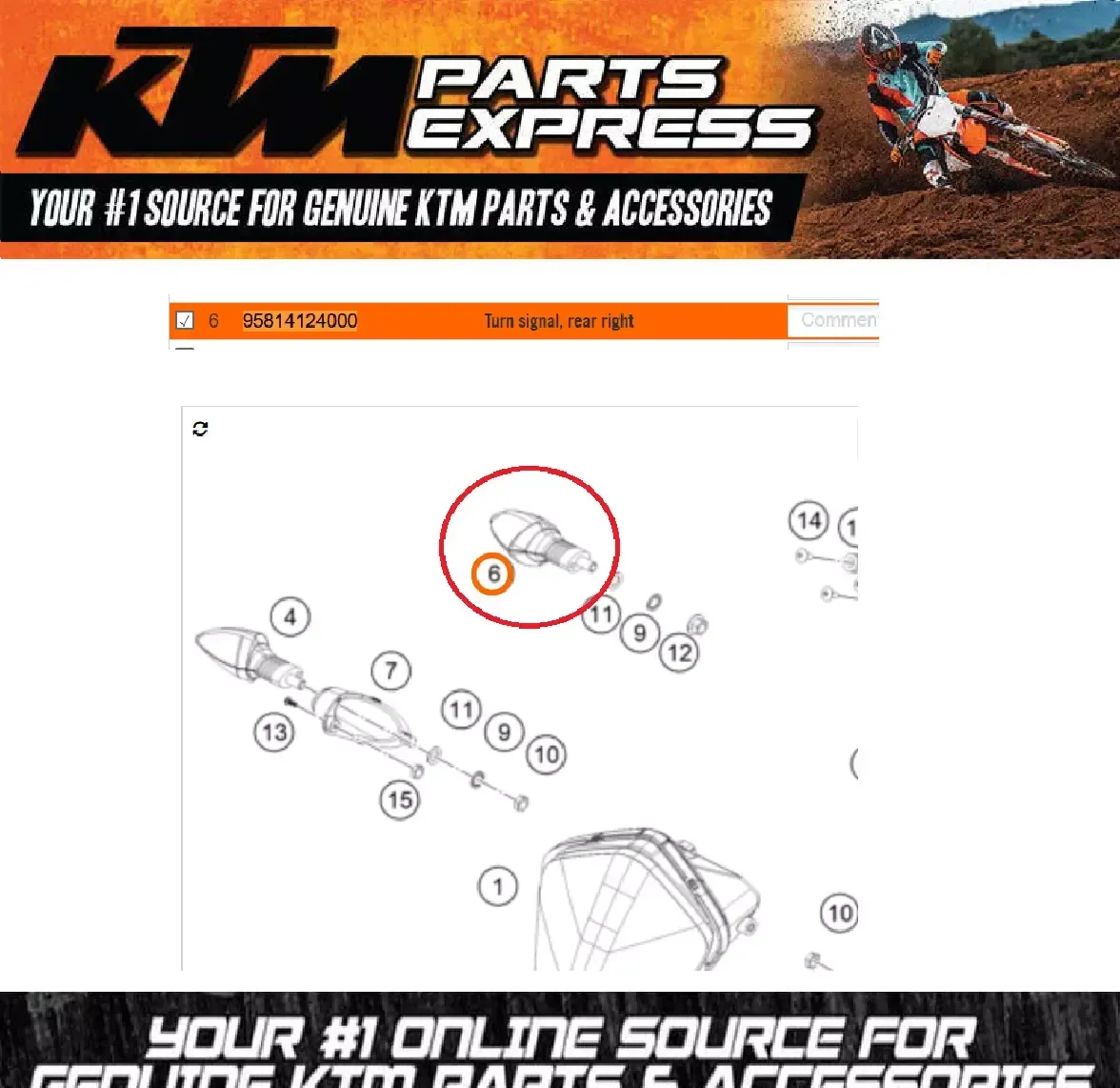 NEW OEM KTM TURN SIGNAL REAR RIGHT 390 ADVENTURE 2020 - 2024 95814124000