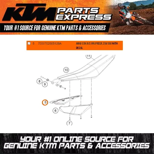 NEW OEM KTM AKKU COVER RIGHT SIDE FREERIDE 250 R 2015 - 2017 7000702505128A