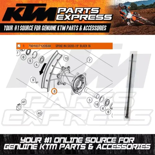 NEW OEM KTM REAR WHEEL SPOKE M4,5X205-19'' 125 250 350 450 SX SXF 7901007120530