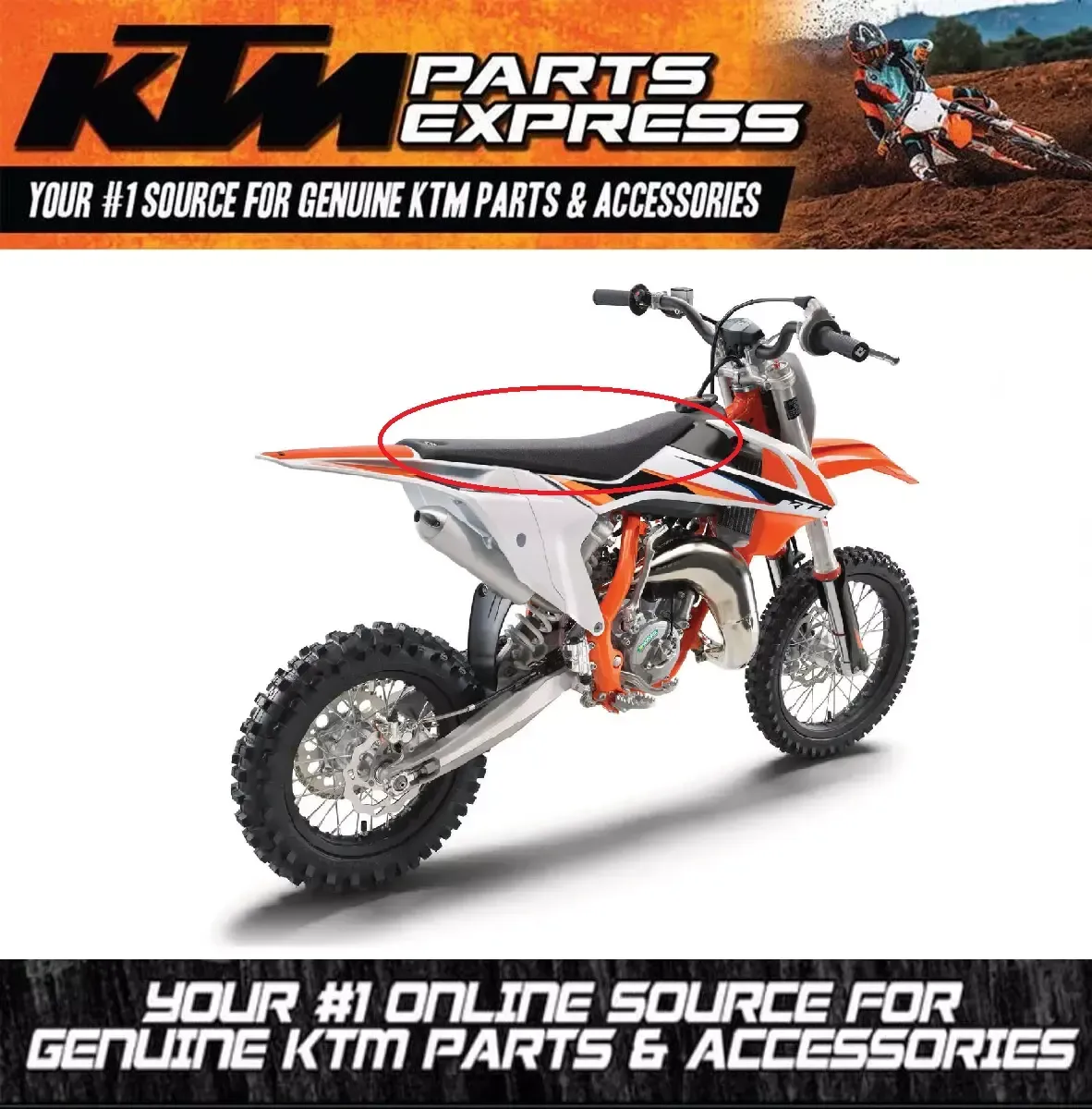 NEW OEM KTM STOCK REPLACEMENT SEAT 65 SX 2016 - 2023 46307040000