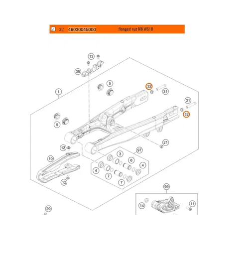 2X KTM GASGAS HUSQVARNA FLANGED NUT M8 WS10 FOR CYLINDER / SWINGARM / REAR BRAKE