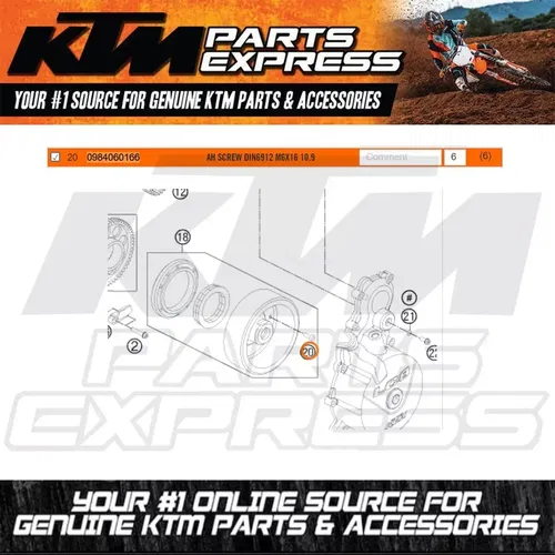 6 PACK KTM AH SCREW DIN6912 M6X16 10.9 950 990 ADVENTURE SUPERMOTO 6X 0984060166
