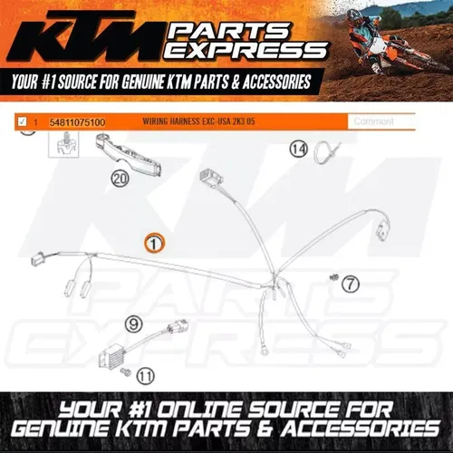 NEW OEM KTM WIRING HARNESS EXC 2K3 200 XCW 2008-2012 / 300 EXC XCW 54811075100