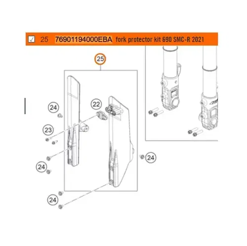 NEW OEM KTM FORK PROTECTOR KIT 690 SMC R 2021 2022 76901194000EBA