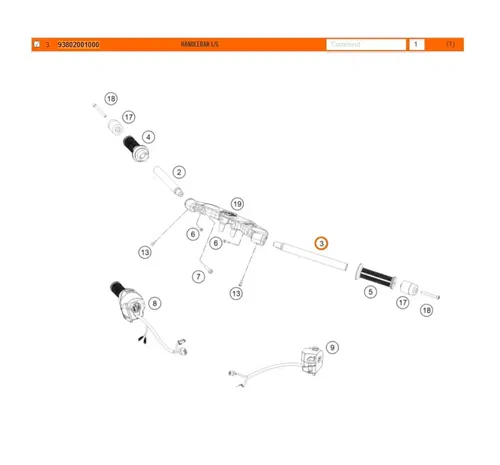NEW OEM KTM HANDLEBAR LEFT SIDE RC 390 2017 2018 2019 2020 2021 93802001000