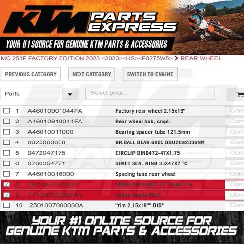 NEW OEM GAS GAS SPOKE & SPOKE NIPPLE 77109072000FAS & 7901007120530 MC 250F FACT