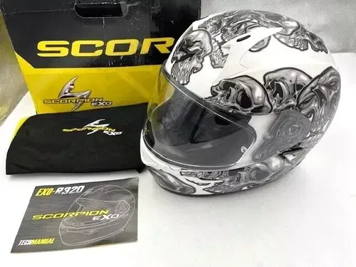 SCORPION 32-3016 EXO-R320 FULL-FACE HELMET SKULL-E SILVER XL
