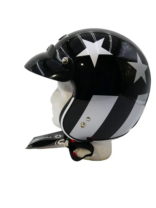TORCt T-50 3/4 Retro Helmet - Gloss Black Captain - X-Small - T5005CAP21
