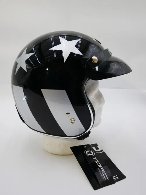 TORCt T-50 3/4 Retro Helmet - Gloss Black Captain - X-Small - T5005CAP21