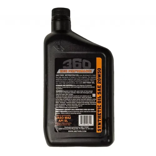 360 Twin Harley Davidson V-Twin 20W50 Synthetic Motorcycle Oil 1qt
