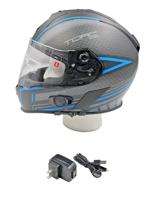 Torc T14B Mako Hellmet w/Integrated Blinc Bluetooth Scramble Blue Size Small