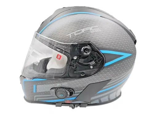 Torc T14B Mako Hellmet w/Integrated Blinc Bluetooth Scramble Blue Size Small