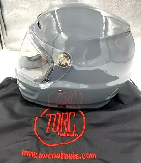 TORC T9 Full Face Retro Motorcycle Helmet Gloss Grey Medium - T908:23
