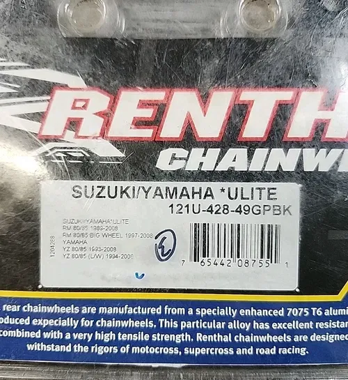 Renthal Chainwheels 49T Ultralight Rear Sprocket Black 121U-428-49GPBK Yamaha