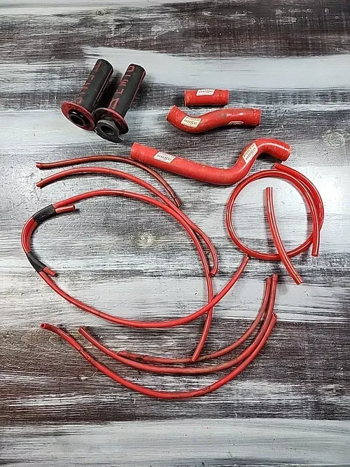 Moto Hose Silicone Radiator Hose Kit Red YZ250 w/ Emig Lock-on Grips
