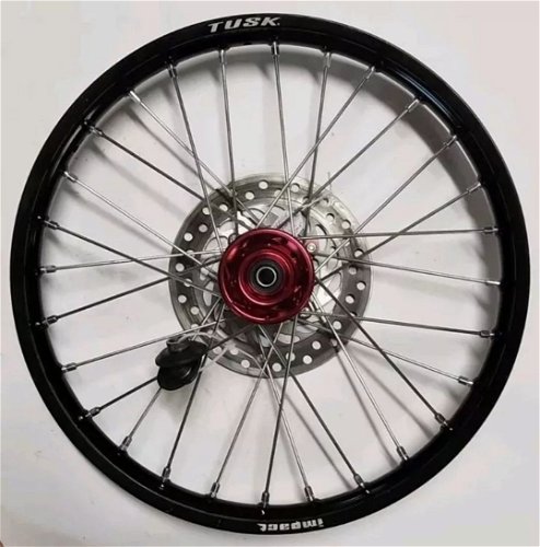 Tusk Impact Complete Wheel Front 19 x 1.40 Black Rim/Silver Spoke/Red Hub Honda