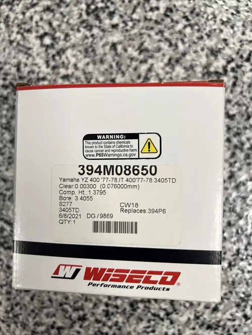 Wiseco - 394M08650 - Piston Kit, 1.50mm Oversize to 86.50mm