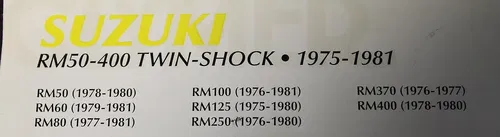 CLYMER SUZUKI RM50 - 400 TWIN SHOCK 75 - 81 SERVICE REPAIR MAINTENANCE MANUAL RM