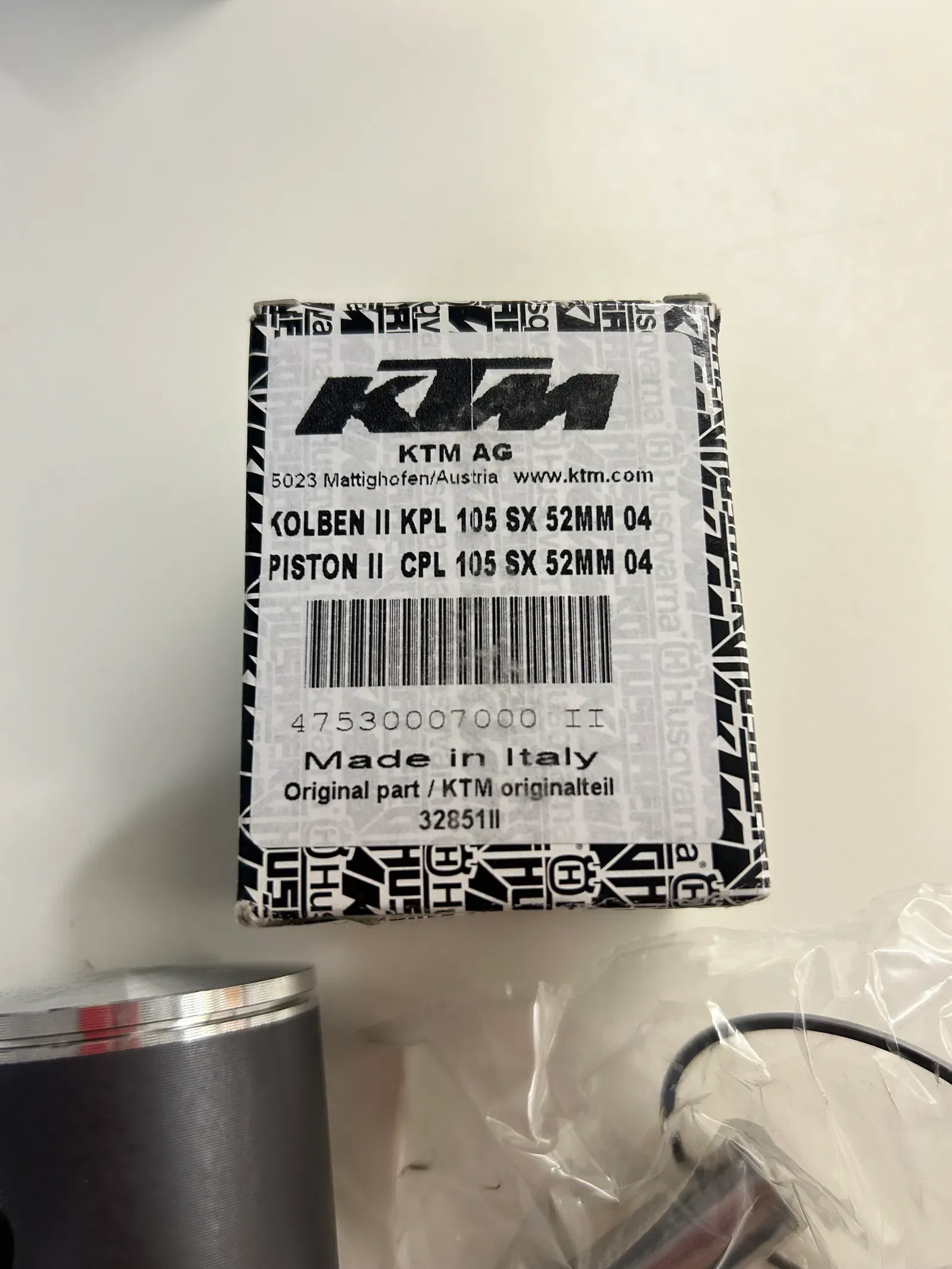 Vertex/KTM Brand New 105 SX 52mm Piston Kit