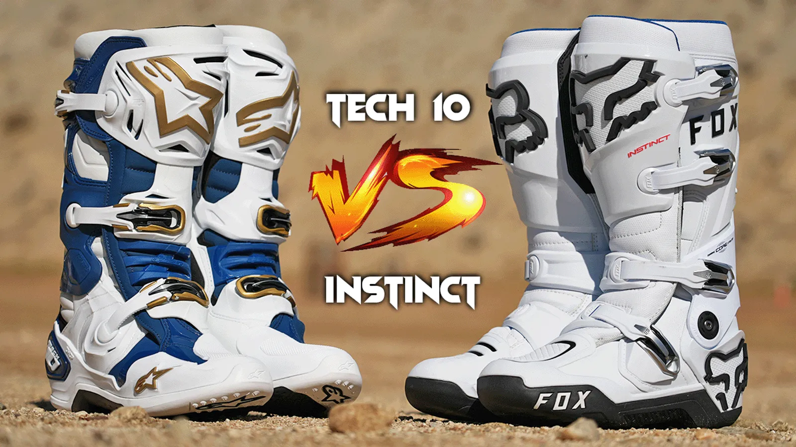 Side-by-side comparison of premium motocross boots from top brands showing design differences