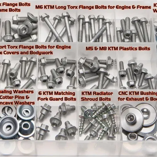 KTM Factory Match Bolt Kit with OEM Torx Flange bolts. Sprocket Rotors Plastics