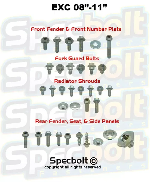 Specbolt Fastener Body Plastics Bolt Kit: KTM EXC 2008-11 #0811 Fender Seat Fork