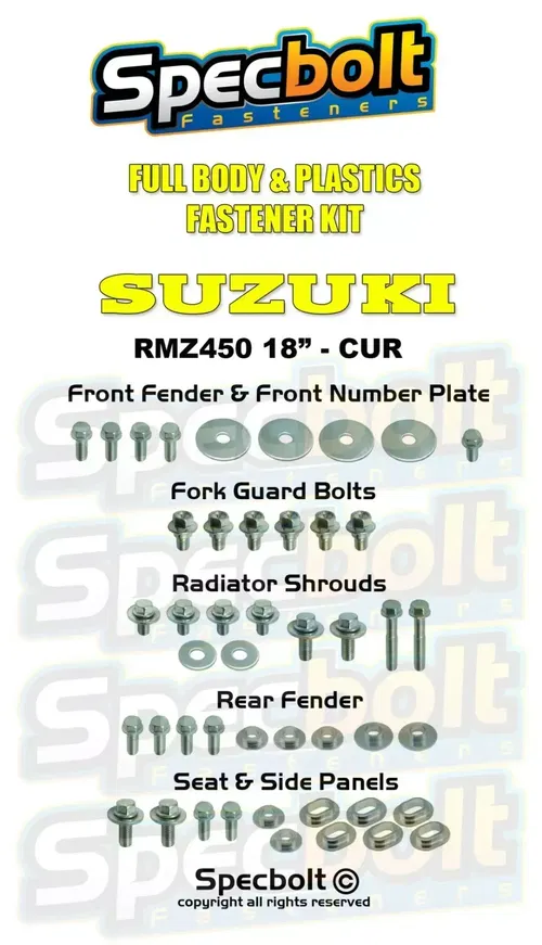 Suzuki '18-Cur RM-Z450 Full Plastics Bodywork Bolt Kit RMZ450 Fasteners Body