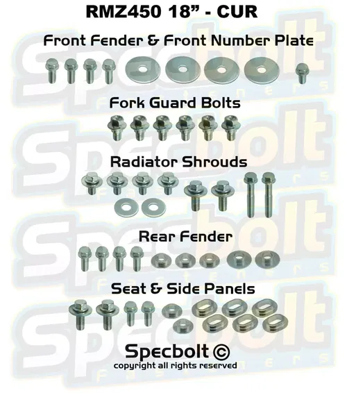 Suzuki '18-Cur RM-Z450 Full Plastics Bodywork Bolt Kit RMZ450 Fasteners Body
