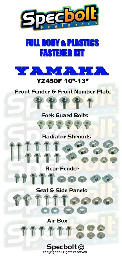 FULL Plastics Body Bolt Kit: YAMAHA YZ450F 10-13 Complete Fastener Hardware Set