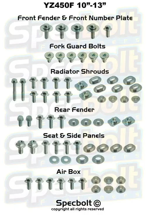 FULL Plastics Body Bolt Kit: YAMAHA YZ450F 10-13 Complete Fastener Hardware Set