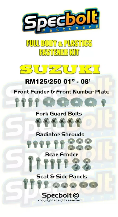 Suzuki 01-08 RM 125 250 Full Plastics Bodywork Bolt Kit RM125 RM250 2001-2008
