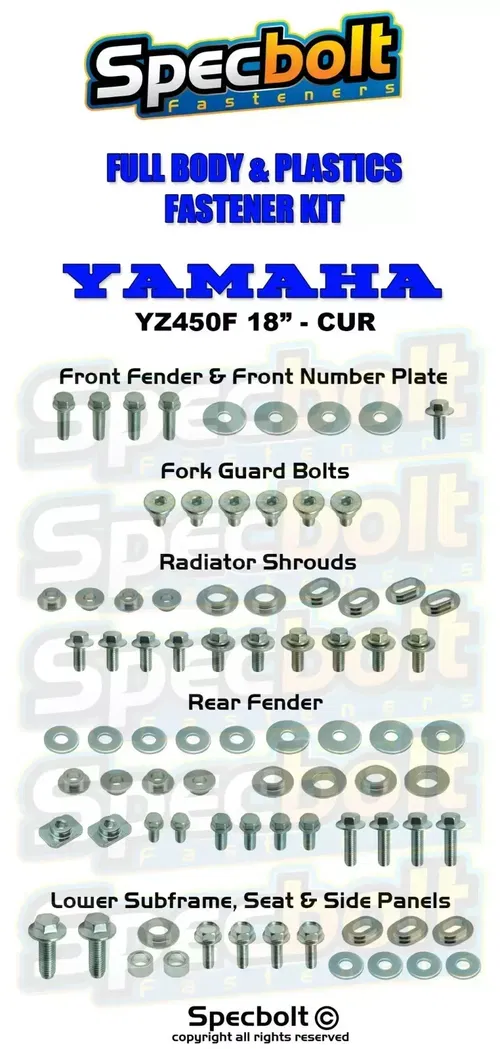 FULL Plastics Body Bolt Kit: YAMAHA YZ450F 2018-Current All Fasteners Hardware