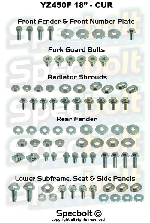 FULL Plastics Body Bolt Kit: YAMAHA YZ450F 2018-Current All Fasteners Hardware