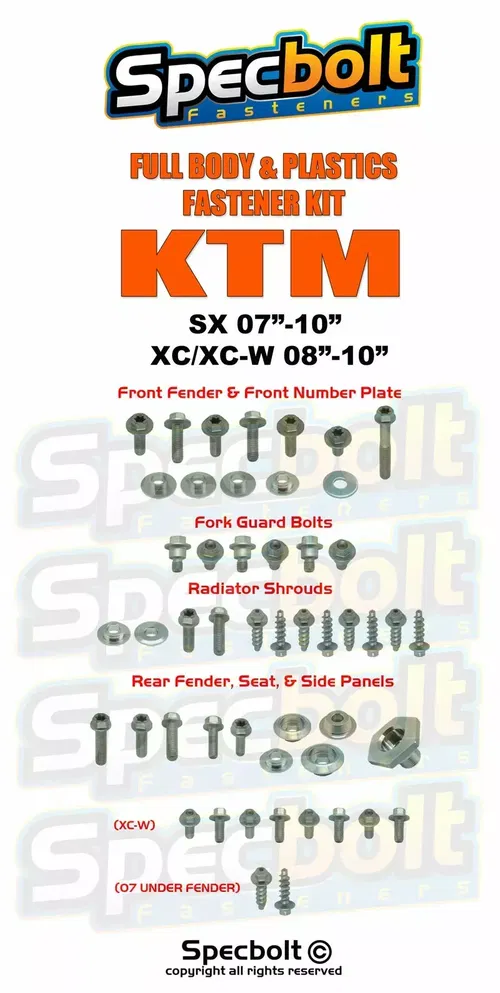 Specbolt Complete Body Plastics Bolt Kit fits KTM SX 07-10, XC XC-W 08-10 #0710