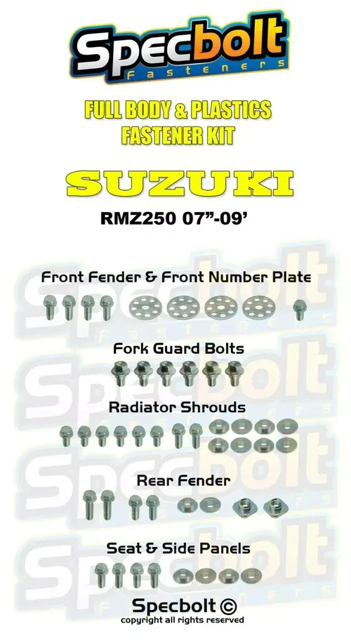 Suzuki 07"-09" RM-Z250 Full Plastics Bodywork Bolt Kit RMZ250 Fasteners Body