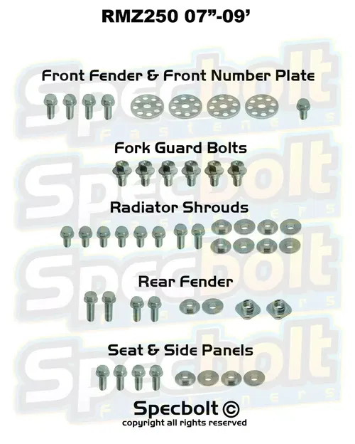 Suzuki 07"-09" RM-Z250 Full Plastics Bodywork Bolt Kit RMZ250 Fasteners Body