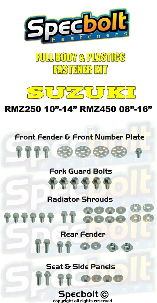 Suzuki RMZ Full Plastic Bodywork Bolt Kit RM-Z250 2010-14 RM-Z450 2008-16