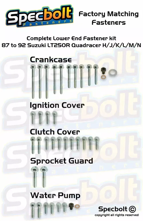 87-92 SUZUKI LT250R ENGINE BOLT KIT LOWER END CRANKCASE WATER PUMP CLUTCH COVER