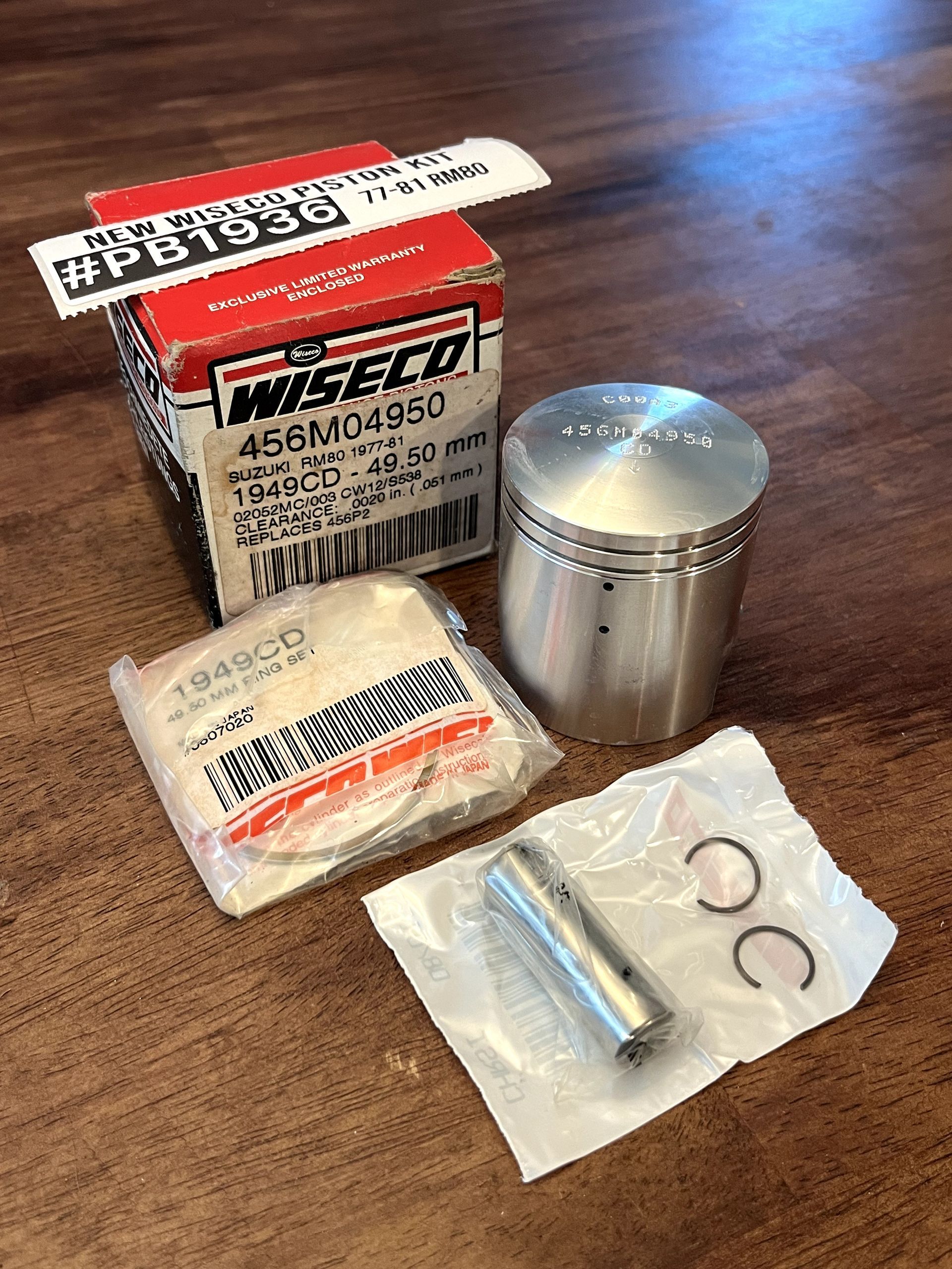 NEW 77-81 RM80 Wiseco Complete Pro Lite Piston Kit - 49.50 mm Bore - 456M04950