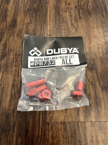 NEW Dubya Rim Lock Nut and Valve Stem Cap Kit - RED